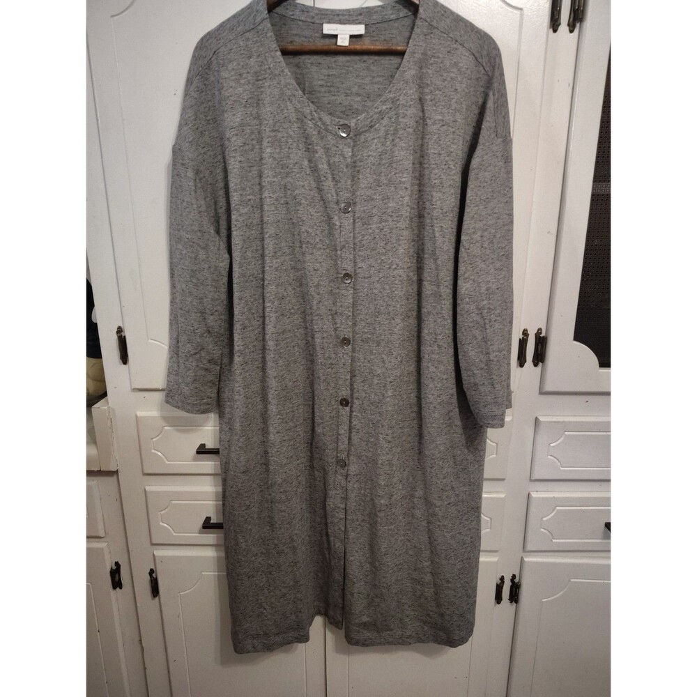 J Jill Affinity French Terry Collarless Button Front Cardigan Gray Duster XLP